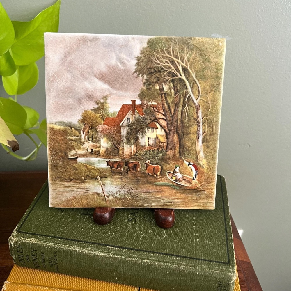 Hyalyn Ceramic Tile Trivet Wall Plaque Pastoral Landscape USA 6 Inch